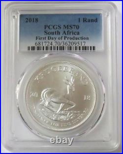 2018 SILVER SOUTH AFRICA 1oz KRUGERRAND COIN PCGS MS 70 FIRST DAY OF PRODUCTION