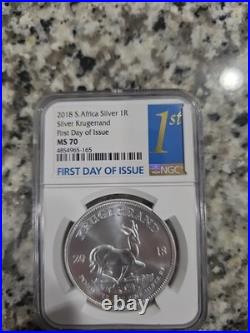 2018 S. Africa 1 oz Silver Krugerrand 1R NGC PF 70 First Releases Est. Value$225