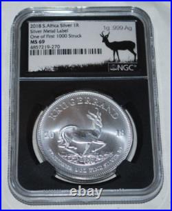2018 S Africa 1oz Silver Krugerrand Coin-NGC MS69-1st 1000-Tumi Tsehlo Signed