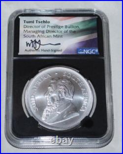 2018 S Africa 1oz Silver Krugerrand Coin-NGC MS69-1st 1000-Tumi Tsehlo Signed