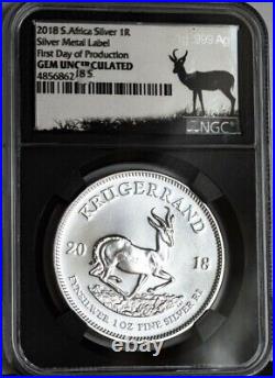 2018 S Africa 1oz Silver Krugerrand First Day of Production NGC Gem Uncirculated