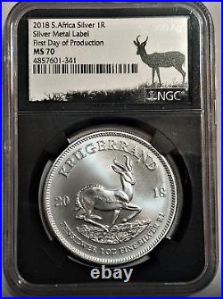 2018 S. Africa KRUGERRAND 1oz Silver Coin1Rand NGC MS70 FDOP Silver Metal Label