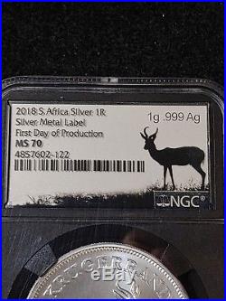 2018 S. Africa R. 1 Oz Silver Krugerrand NGC MS70 FIRST DAY OF PRODUCTION RARE