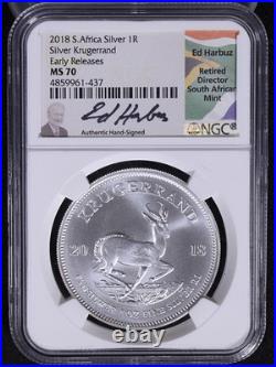 2018 South Africa 1 Ounce Silver Krugerrand NGC MS70 Ed Harbuz Autograph Label