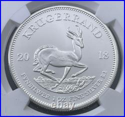 2018 South Africa 1 Oz. Fine Silver Krugerrand NGC MS70 FDOI Gold 1st