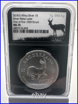 2018 South Africa 1 oz Silver Krugerrand MS70 One of 1st 1000 Struck & Signed
