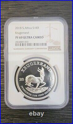 2018 South Africa 1 oz Silver Krugerrand NGC PF69UC Proof 69 Ultra Cameo