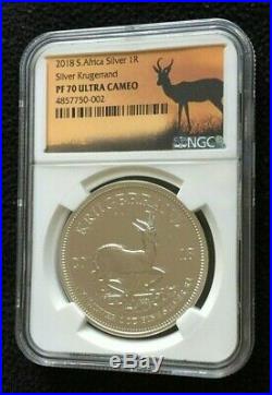 2018 South Africa 1 oz. Silver Krugerrand Proof R1 Coin NGC PF70 Springbok label