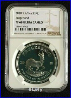 2018 South Africa 1oz PROOF Silver Krugerrand NGC PF69 UC with Full OGP, COA, PKG