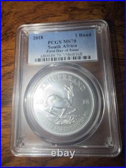 2018 South Africa Krugerrand 1 Rand 1 oz Silver PCGS MS70 First Day of Issue