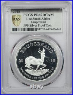 2018 South Africa Krugerrand Proof 1oz Silver Coin, PCGS PR69DCAM Shield Label