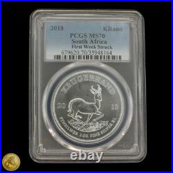 2018 South Africa Silver Krugerand PCGS MS70 First Week Struck -E1444 2018 South Africa Silver Krugerand PCGS MS70 First Week Struck -E1444