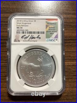 2018 South Africa Silver Krugerrand 1R NGC MS 70 Ed Harbuz Signature Early Rel
