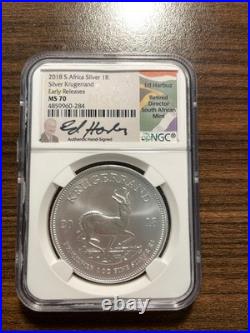 2018 South Africa Silver Krugerrand 1R NGC MS 70 Ed Harbuz Signature Early Rel