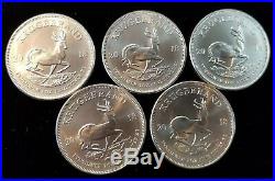 2018 South Africa Silver Krugerrand 1 Oz. 999 Lot Of 5 From Government Tube Gem