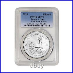 2018 South Africa Silver Krugerrand 1 oz 1 Rand MS70 PCGS First Strike