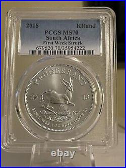 2018 South Africa Silver Krugerrand 1 oz 1 Rand MS70 PCGS First Week Strike