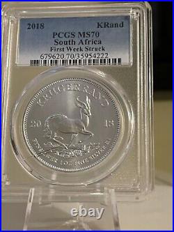 2018 South Africa Silver Krugerrand 1 oz 1 Rand MS70 PCGS First Week Strike