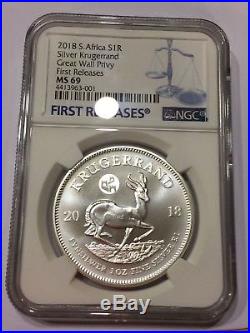 2018 South Africa Silver Krugerrand MS69 1 oz Great Wall Privy BICE Beijing Coin