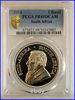 2018 South African Silver Krugerrand PCGS PR 69 DCAM 1 Rand Gold Shield