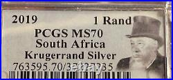 2019 1 Oz Silver Krugerrand- PCGS MS 70 Rare Gazelle Core. South Africa Rand