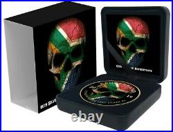 2019 1 Oz Silver South Africa FLAG SKULL KRUGERRAND Coin WITH 24K GOLD GILDED