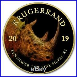 2019 1 Oz Silver The African Big Five VOLTAIC RHINO KRUGERRAND Coin, 24K GOLD