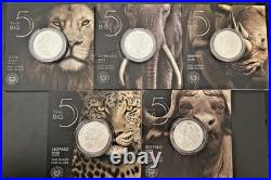 2019-2021 Big Five Series I South Africa 5 Rand 5 1oz Silver Coin Set Bu Coa Ogp