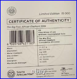 2019-2021 Big Five Series I South Africa 5 Rand 5 1oz Silver Coin Set Bu Coa Ogp