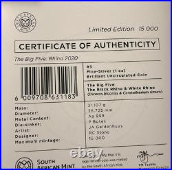 2019-2021 Big Five Series I South Africa 5 Rand 5 1oz Silver Coin Set Bu Coa Ogp