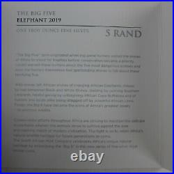 2019.999 Silver BU South Africa 5 Rand Big 5 Elephant in Mint Sealed Pkg with COA