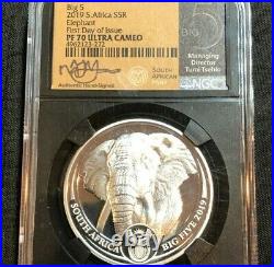 2019 Africa 5 Rand Big 5 Elephant First Day Issue Pf70 Signed Tumi Silver #12m