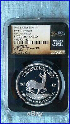 2019 SA Silver Proof Krugerrand PF70 FIRST DAY OF ISSUE TUMI Signed First FDOI