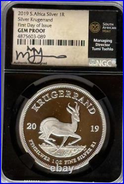 2019 S. Africa 1R Silver Krugerrand First Day Signed Tsehlo RAREST ONE