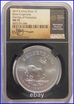 2019 S. Africa 1R Silver Krugerrand First Day of Production Signed by Tsehlo