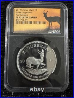 2019 S. Africa 1 oz Silver 1R Krugerrand NGC PF 70 Ultra Cameo First Release
