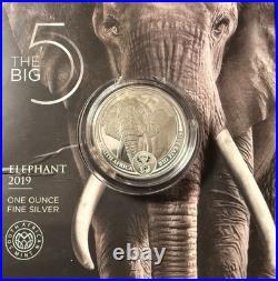 2019 S. Africa 5 Rand Big Five Elephant 1 oz Silver Proof (African Mint)