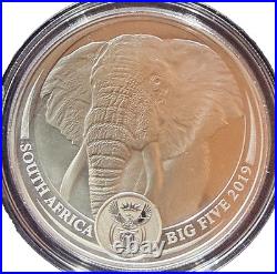 2019 S. Africa 5 Rand Big Five Elephant 1 oz Silver Proof (African Mint)