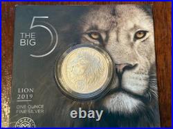 2019 S. Africa 5 Rand Big Five Lion 1 oz Silver Proof with display (African Mint)