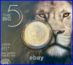 2019 S. Africa 5 Rand Big Five Lion 1 oz Silver Proof with display (African Mint)