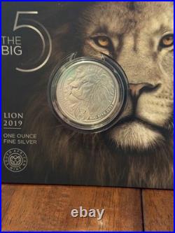2019 S. Africa 5 Rand Big Five Lion 1 oz Silver Proof with display (African Mint)