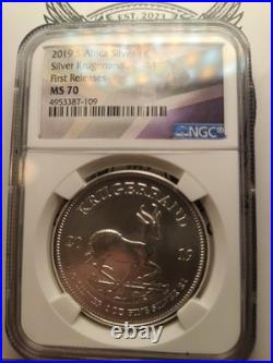 2019 S Africa Krugerrand Silver Coin NGC MS70 First Releases E10-35