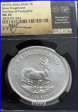 2019-S South Africa. 999 1oz Silver Krugerrand FDOP NGC MS70