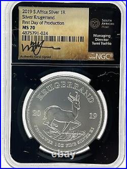 2019-S South Africa. 999 1oz Silver Krugerrand FDOP NGC MS70