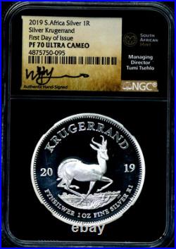 2019 South Africa 1R Proof Silver Krugerrand NGC PF70 UCam Tsehio Sig BS444