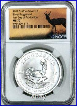 2019 South Africa 1 Oz. 999 Silver Krugerrand Coin NGC MS70 1st Day Production