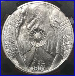 2019 South Africa 1oz. 999 Silver 5 Rand The Big Five Elephant FDOI NGC MS70