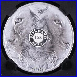 2019 South Africa 1oz Silver Big 5 Lion Proof NGC PF70 UC signed 5 Rand
