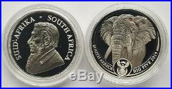 2019 South Africa 2 Coin Silver Proof 1oz Krugerrand Mintmark & Elephant Set