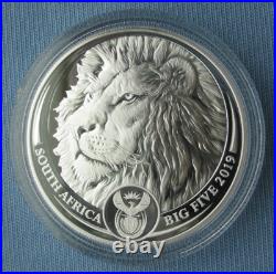 2019 South Africa 5 Rand Big Five Lion 1 oz Silver Proof with pouch (African Mint)